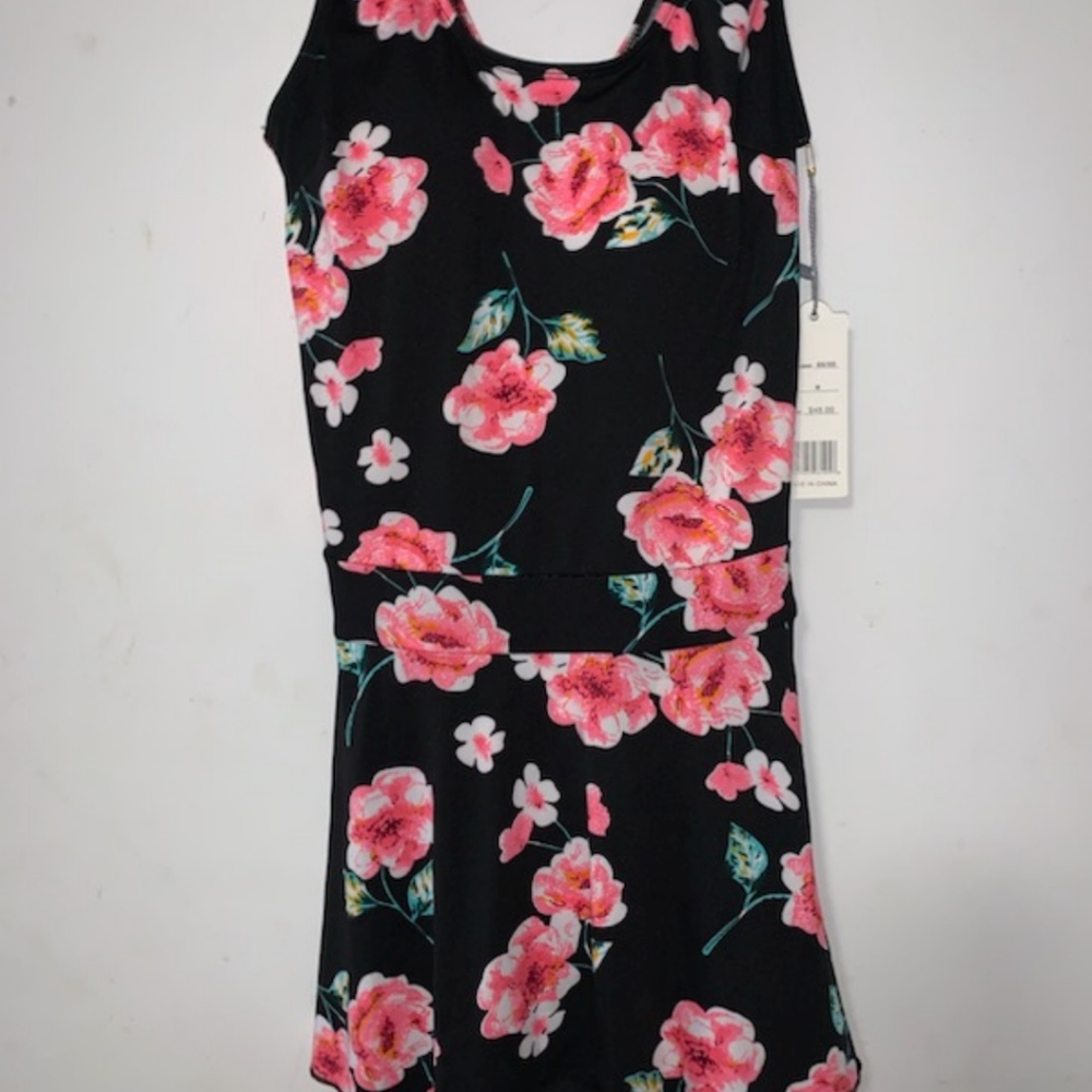 NWT Buzz Swim Dress sz M Black & Pink‎ Floral Swim Dress - Picture 4 of 9